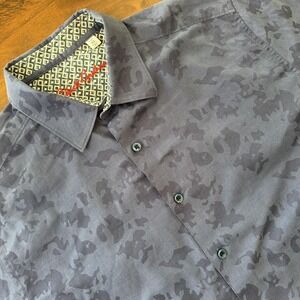 Robert Graham Shirt Mens XL Blue Camo Classic Fit Contrast Cuff Long Sleeve